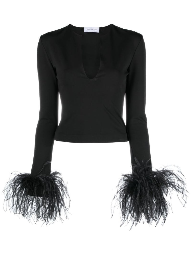 Black Uscilla Feather Trim Top