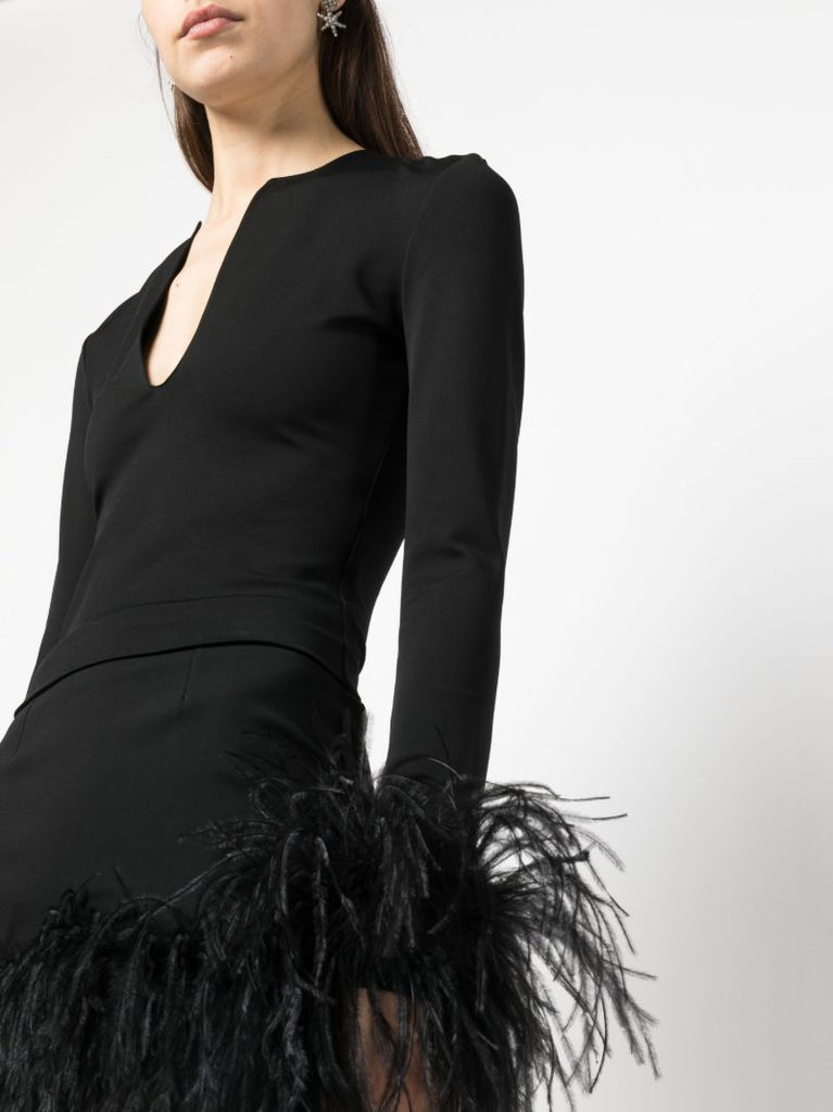 Black Uscilla Feather Trim Top