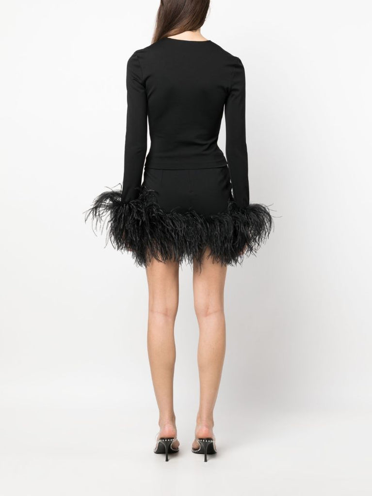 Black Uscilla Feather Trim Top