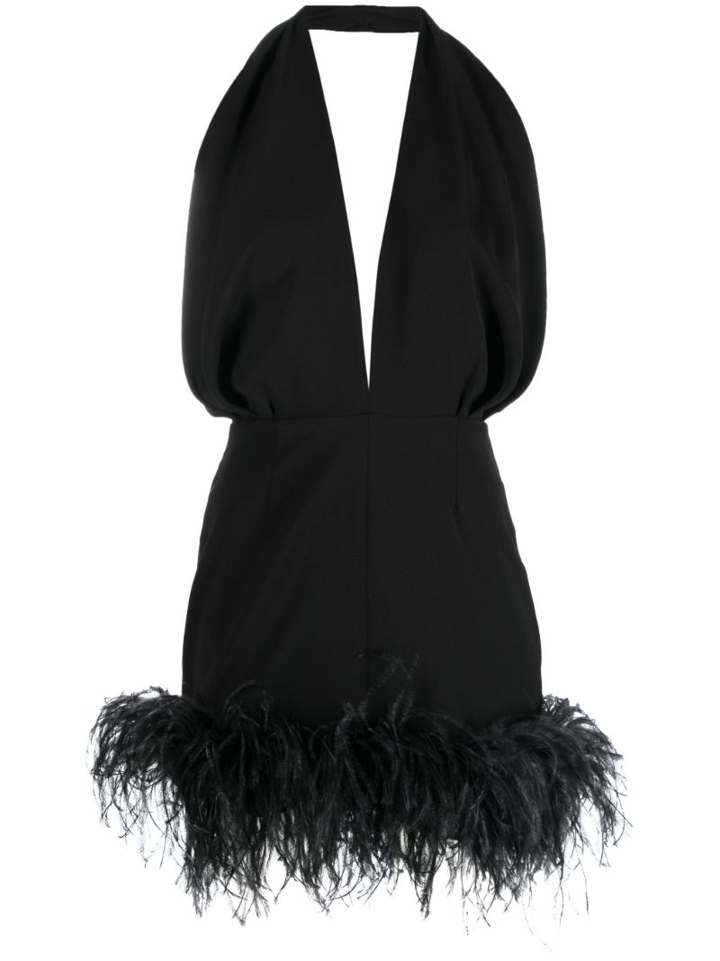 Black Open Back Feather Mini Dress