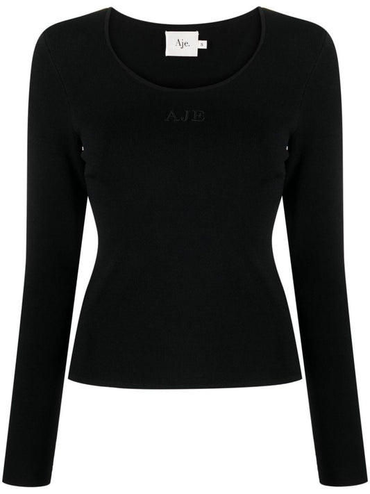 Black Clementine Logo-embroidered Knitted Top