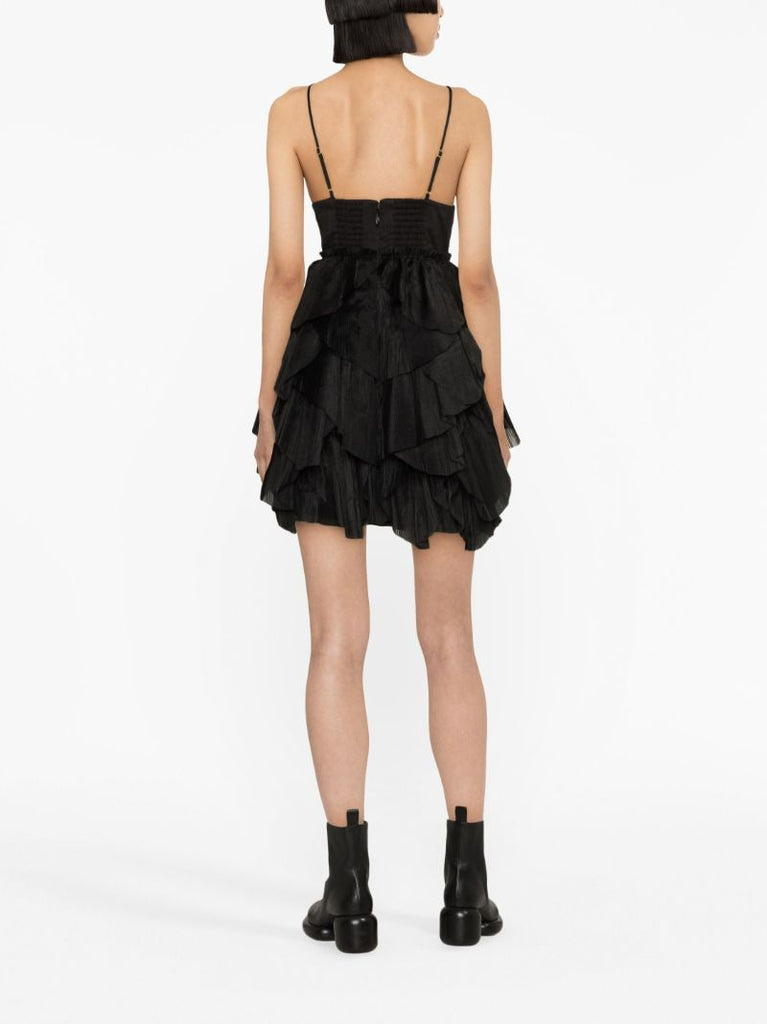 Black Elsie Pleated Mini Dress