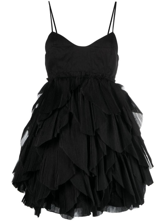 Black Elsie Pleated Mini Dress