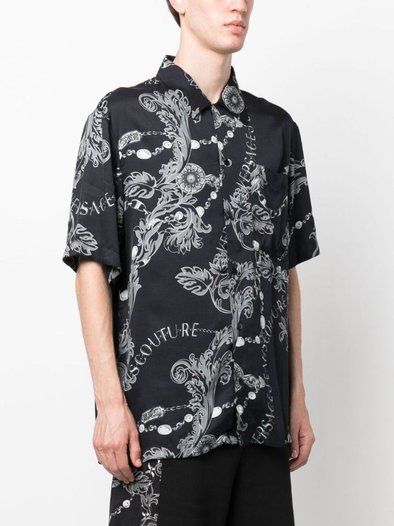 Black Barocco-print Short-sleeve Shirt