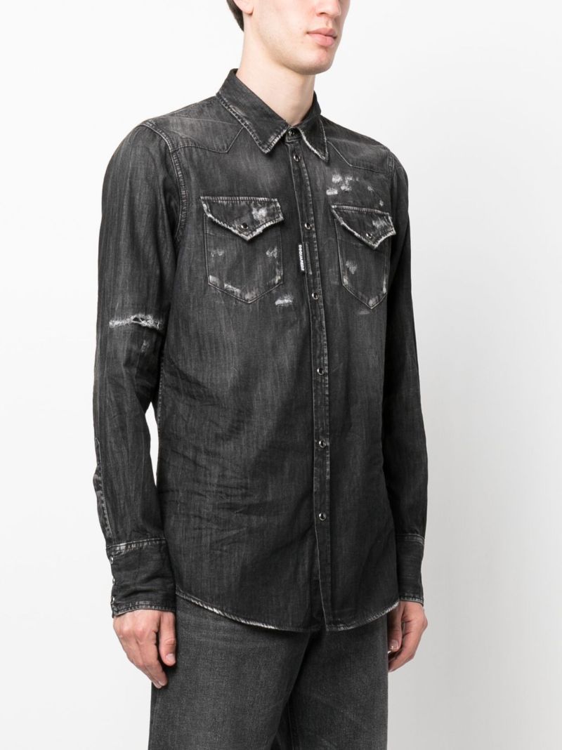Black Distressed Denim Shirt