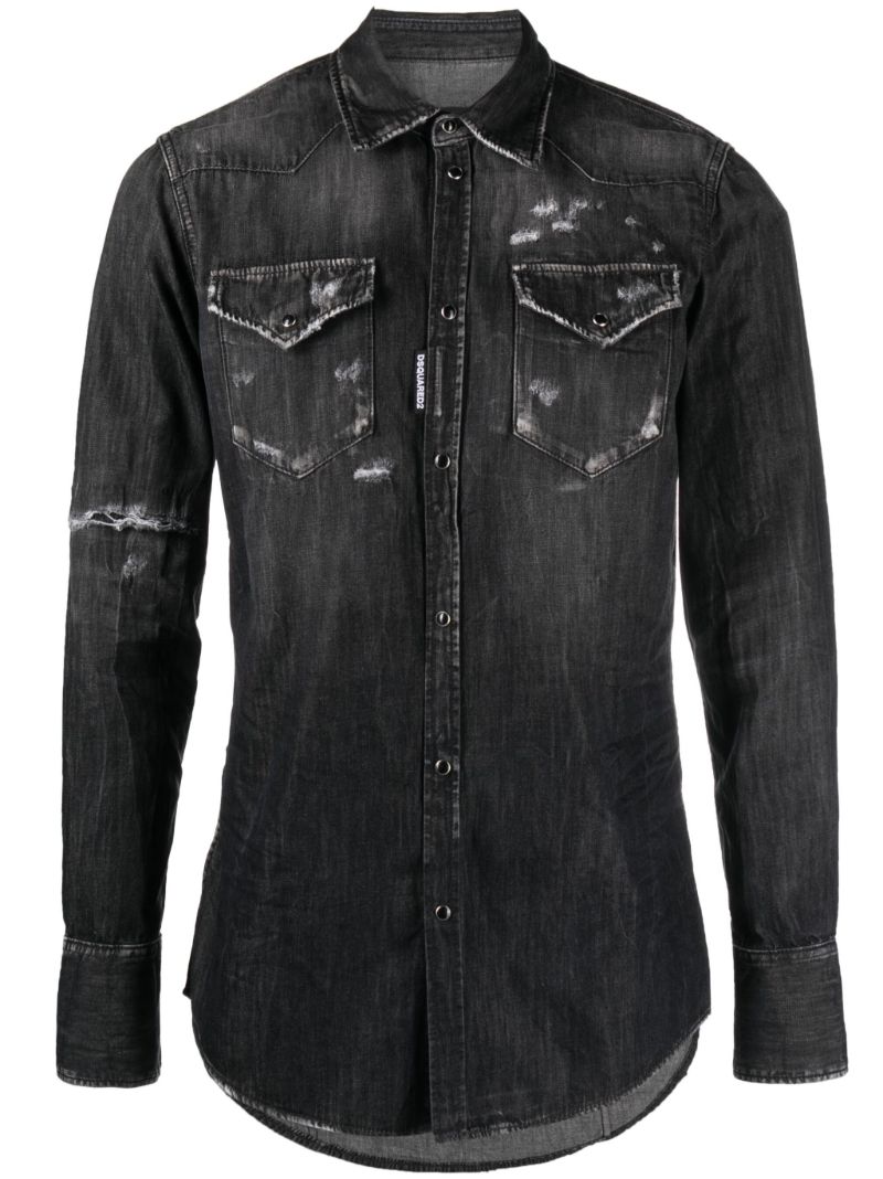 Black Distressed Denim Shirt