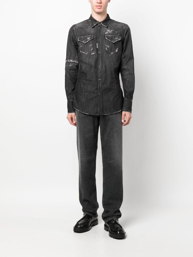 Black Distressed Denim Shirt