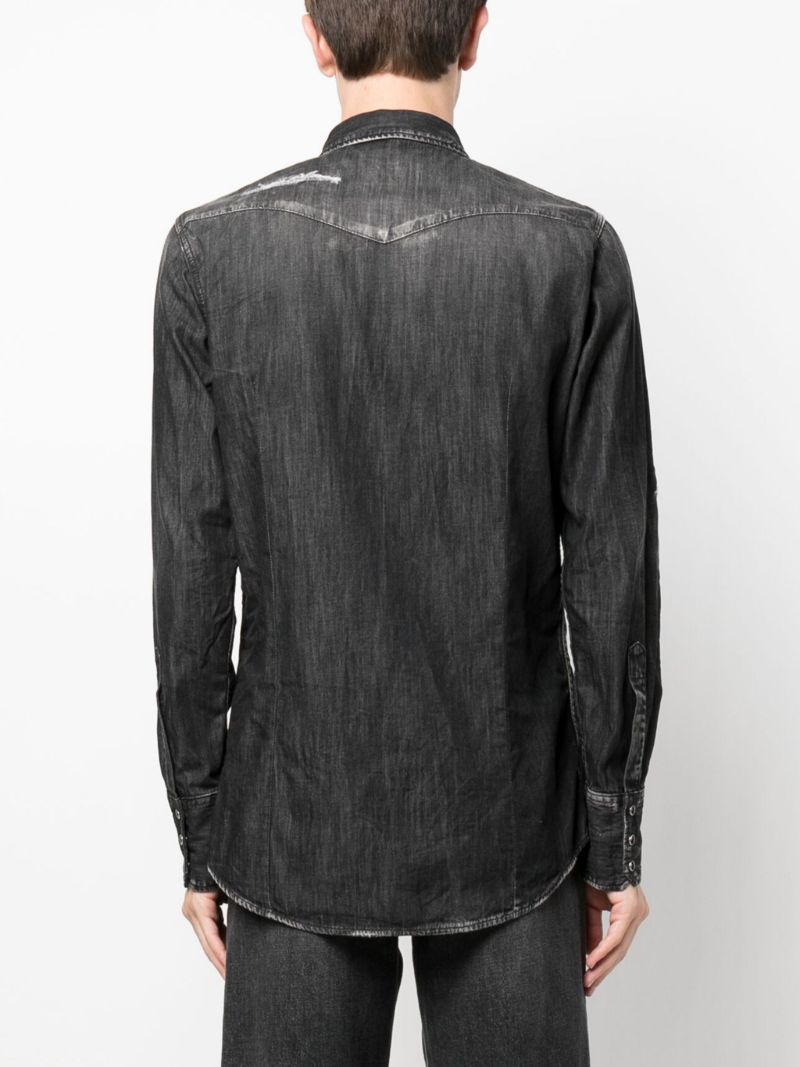 Black Distressed Denim Shirt