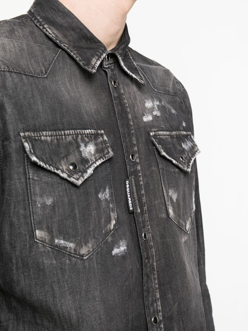 Black Distressed Denim Shirt