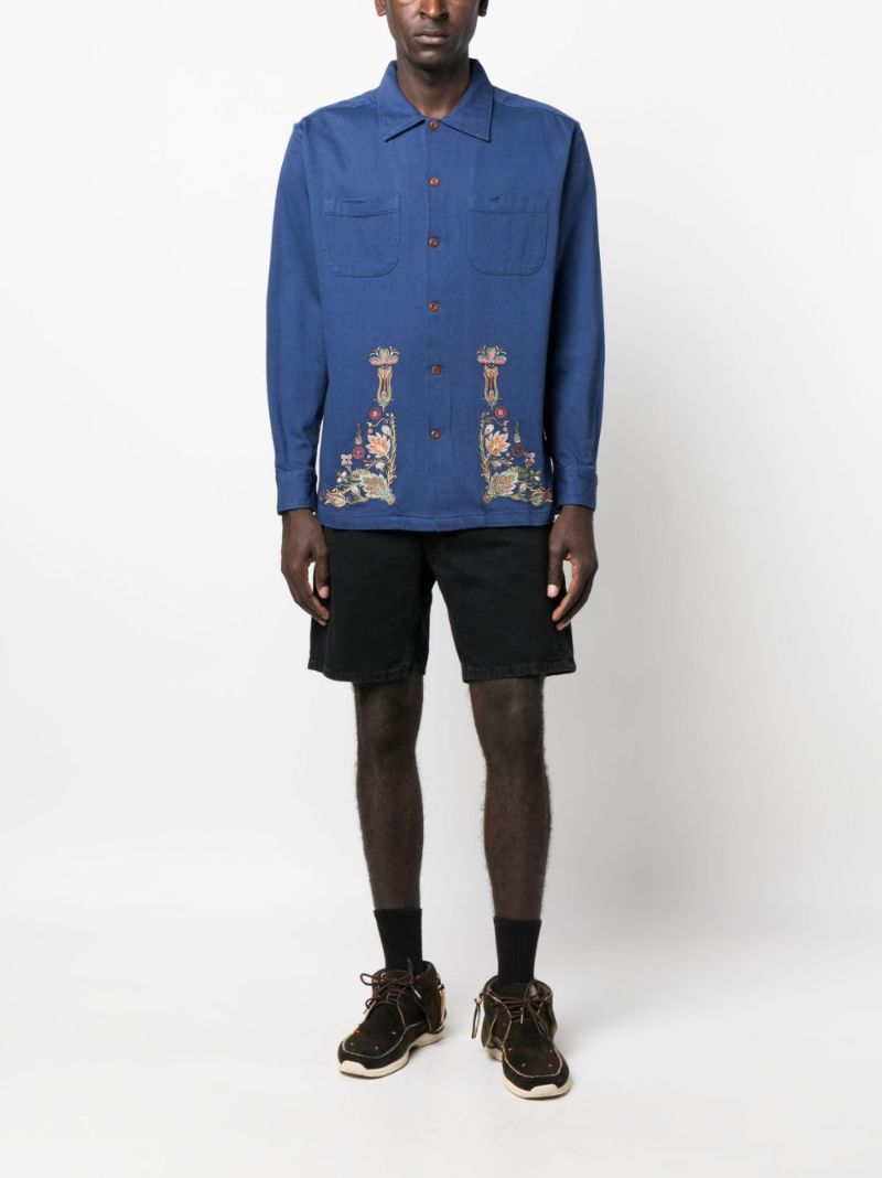 Blue Vincent Floral-embroidered Cotton Shirt