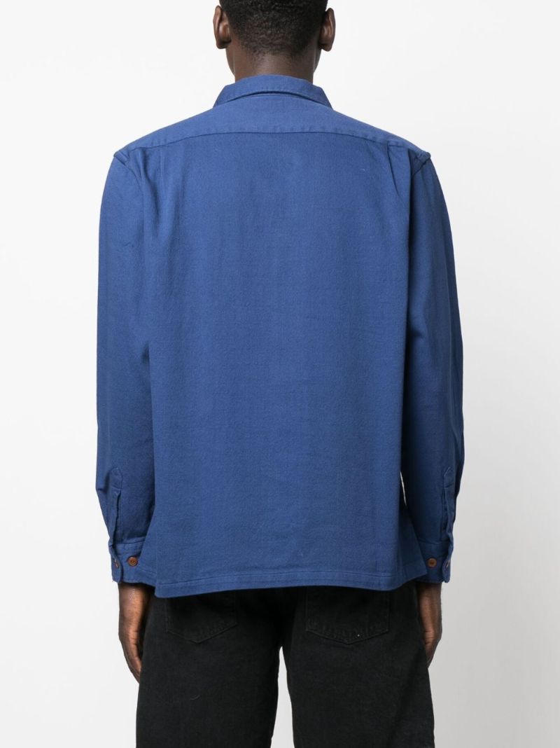 Blue Vincent Floral-embroidered Cotton Shirt