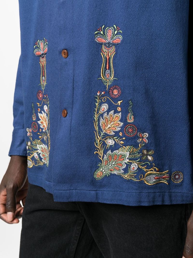 Blue Vincent Floral-embroidered Cotton Shirt