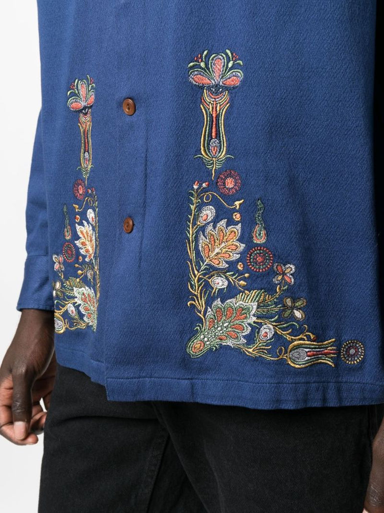 Blue Vincent Floral-embroidered Cotton Shirt