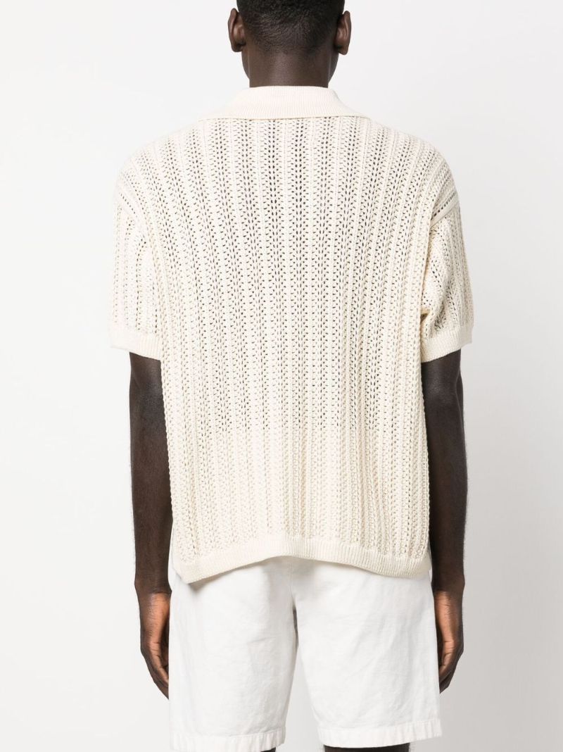 White Open-knit Linen Polo Shirt