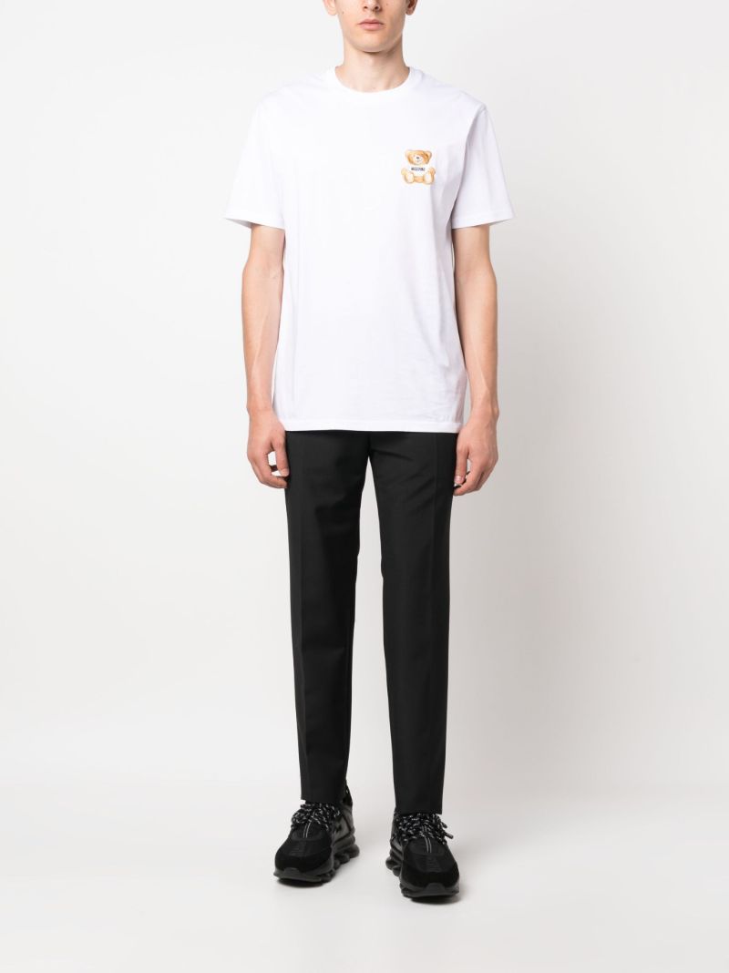 White Teddy Bear-patch Cotton T-shirt