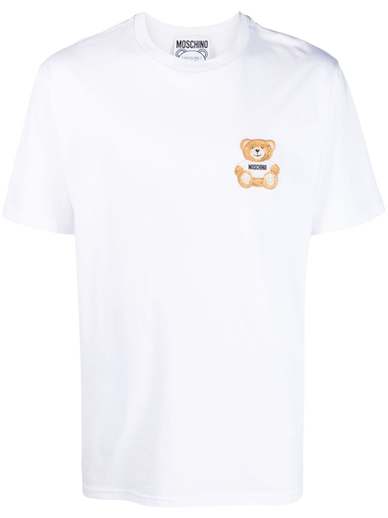 White Teddy Bear-patch Cotton T-shirt