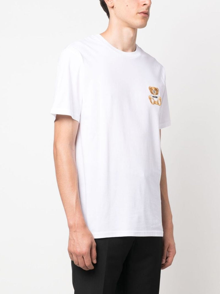 White Teddy Bear-patch Cotton T-shirt