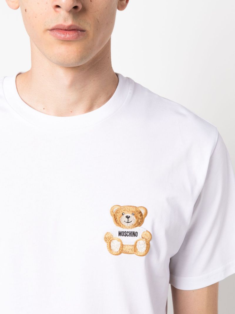 White Teddy Bear-patch Cotton T-shirt
