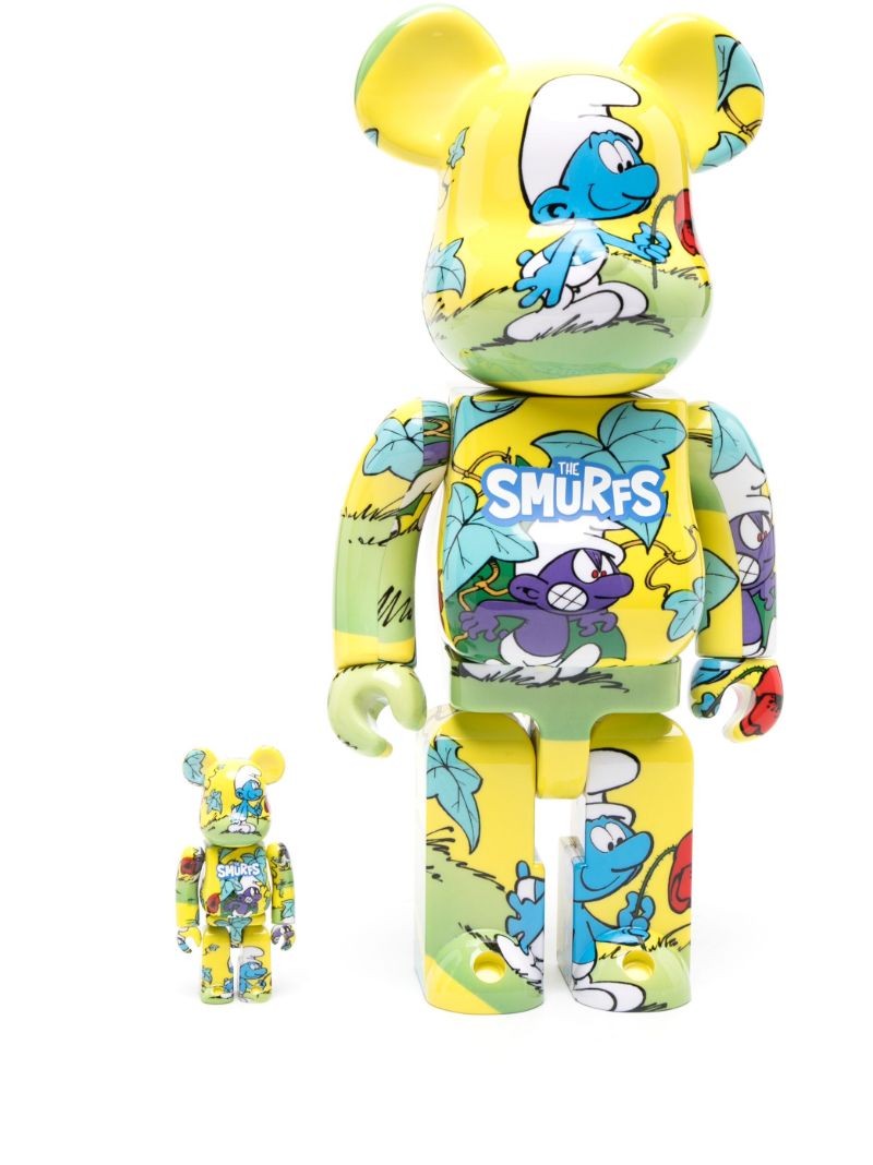 Yellow Bearbrick the Smurfs 100% and 400% Set
