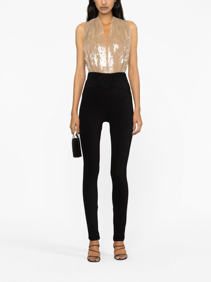 Beige Vesper Sequin Embellished Bodysuit
