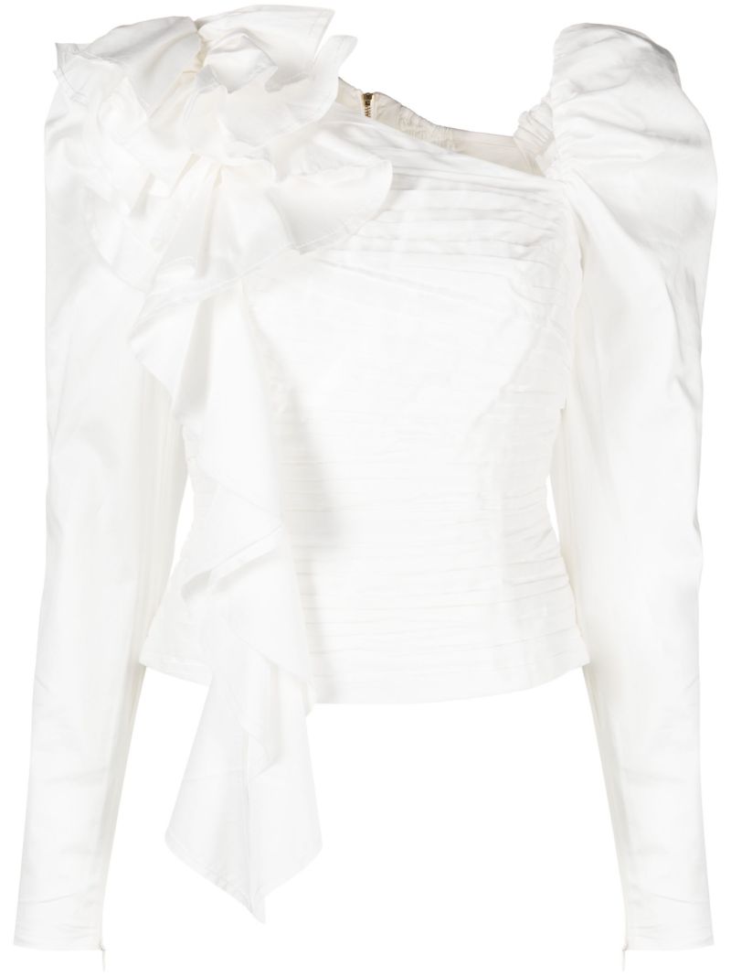 Neutral Adelia Ruffled Cotton Top