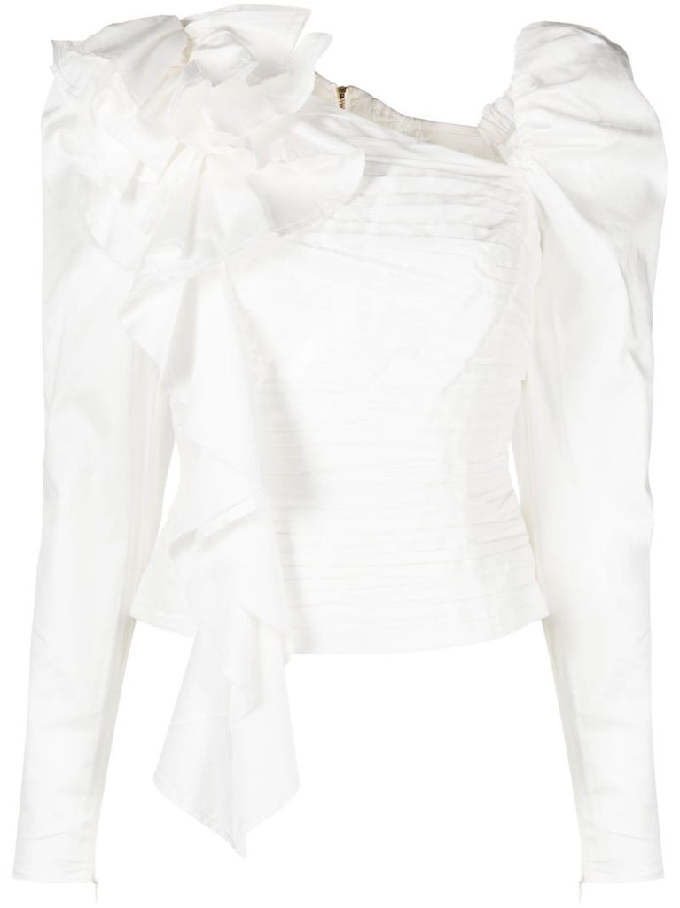 Neutral Adelia Ruffled Cotton Top