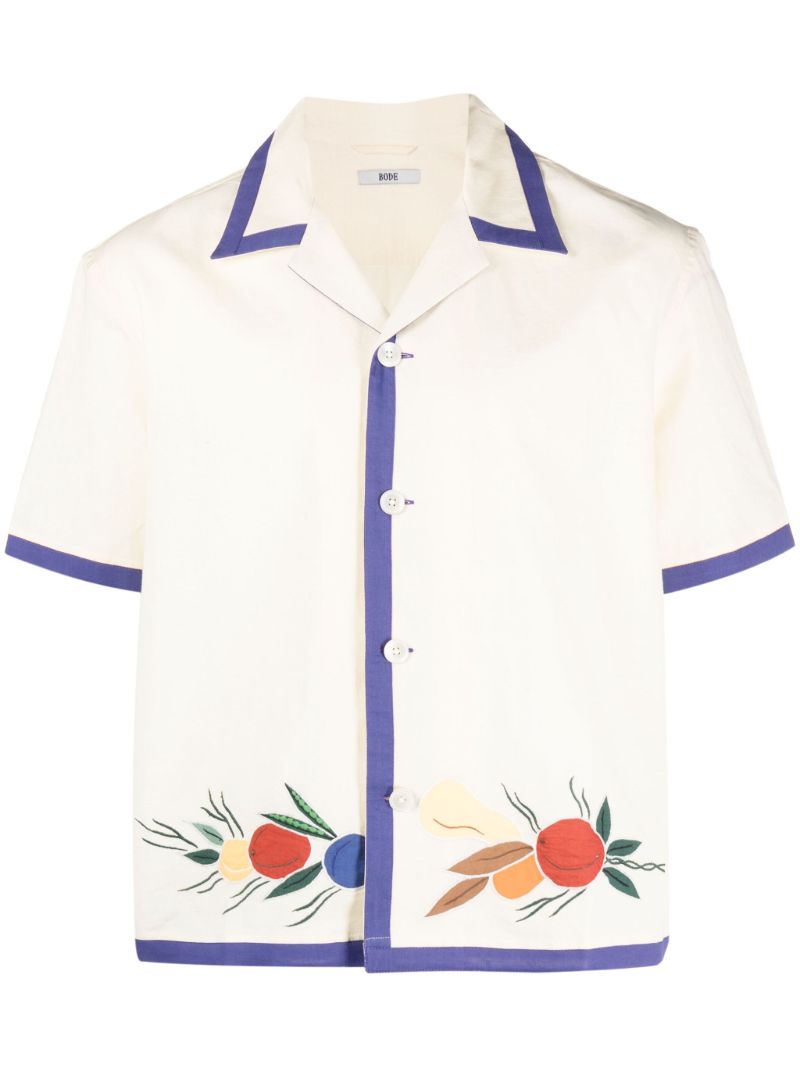 Cream Fruit Bunch Linen-cotton Shirt