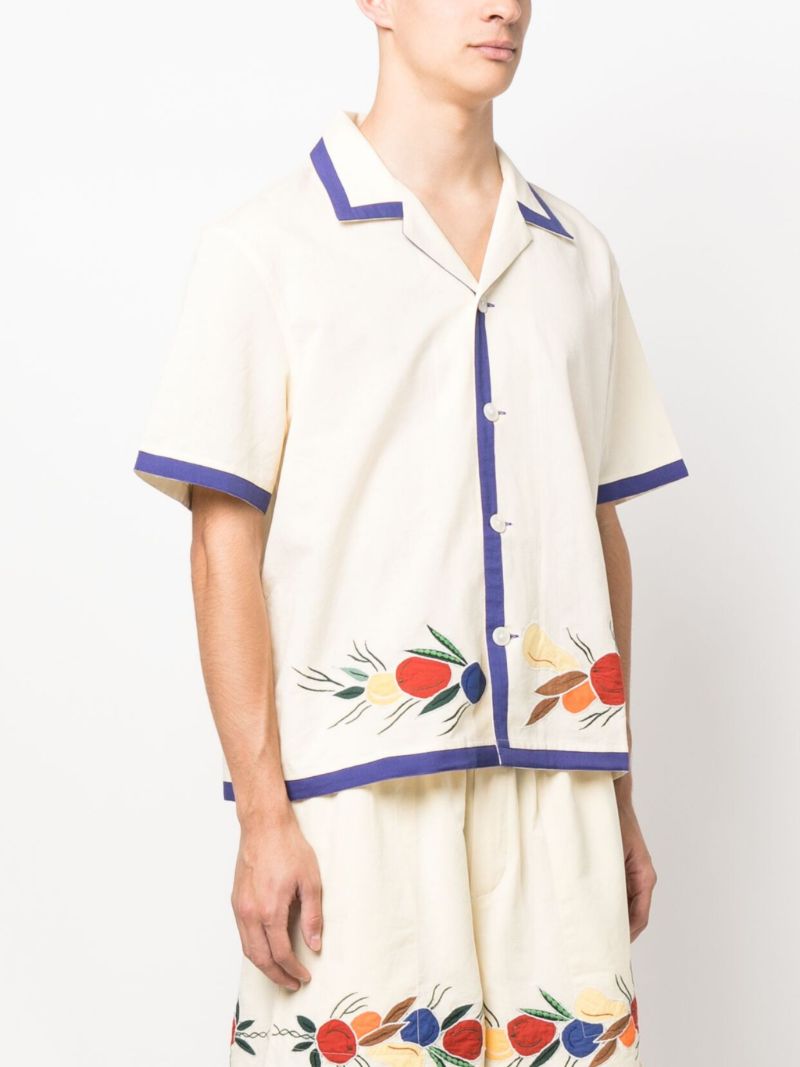 Cream Fruit Bunch Linen-cotton Shirt