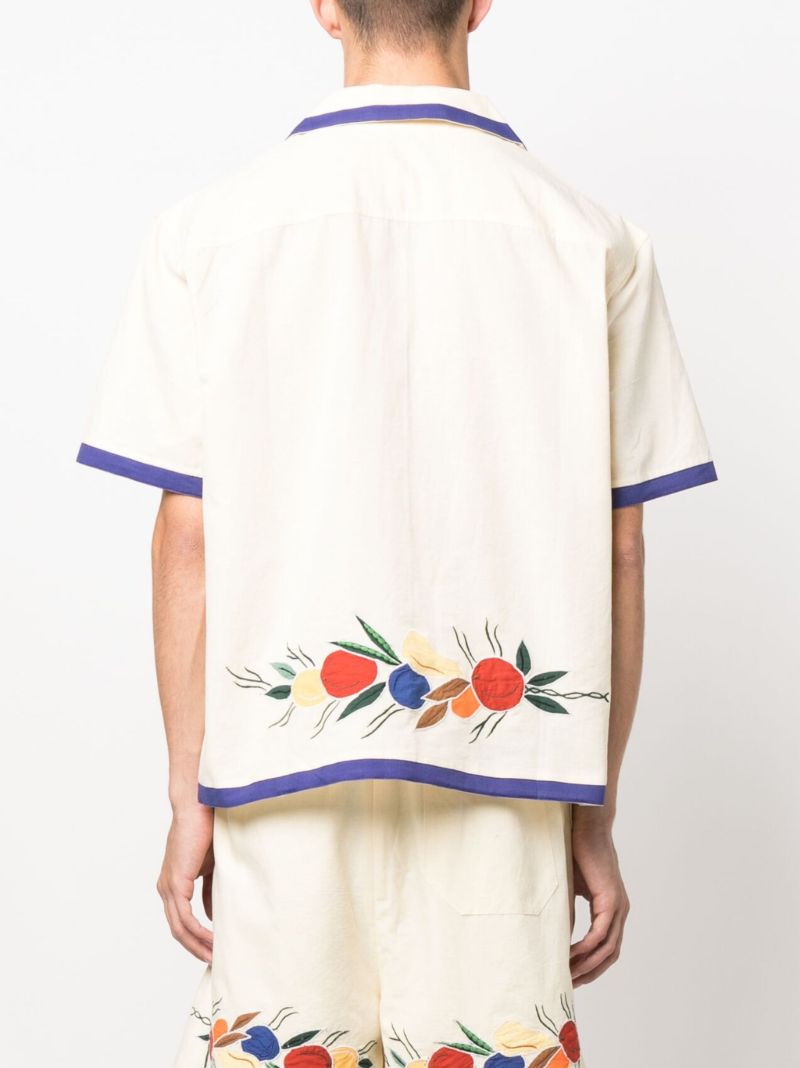 Cream Fruit Bunch Linen-cotton Shirt