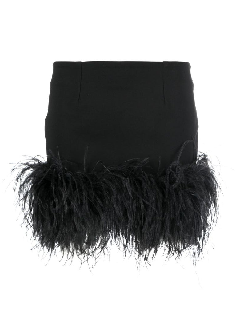 Black Haile Feather Trim Mini Skirt