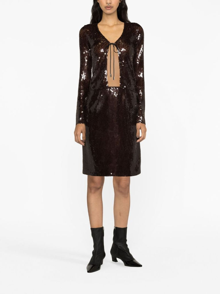 Brown Solaria Sequin Embellished Cardigan