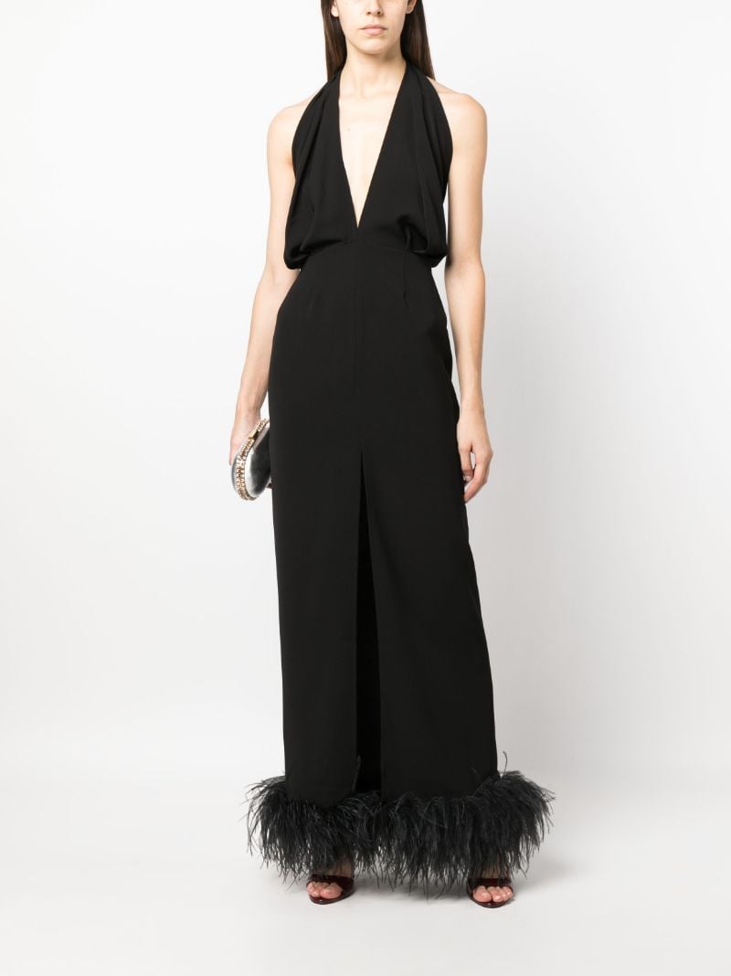 Black Feather-trimmed Maxi Dress