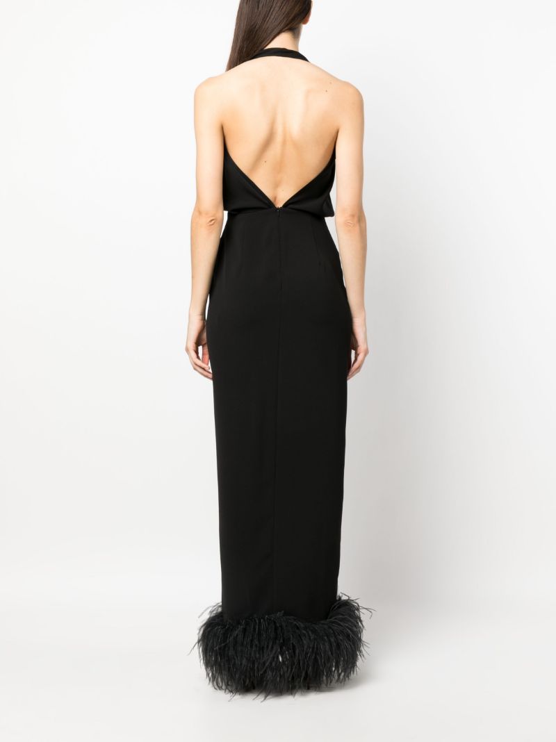 Black Feather-trimmed Maxi Dress