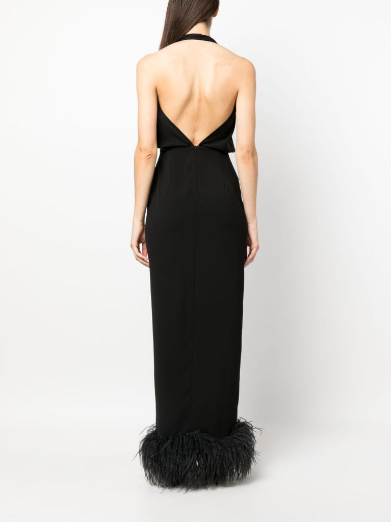 Black Feather-trimmed Maxi Dress