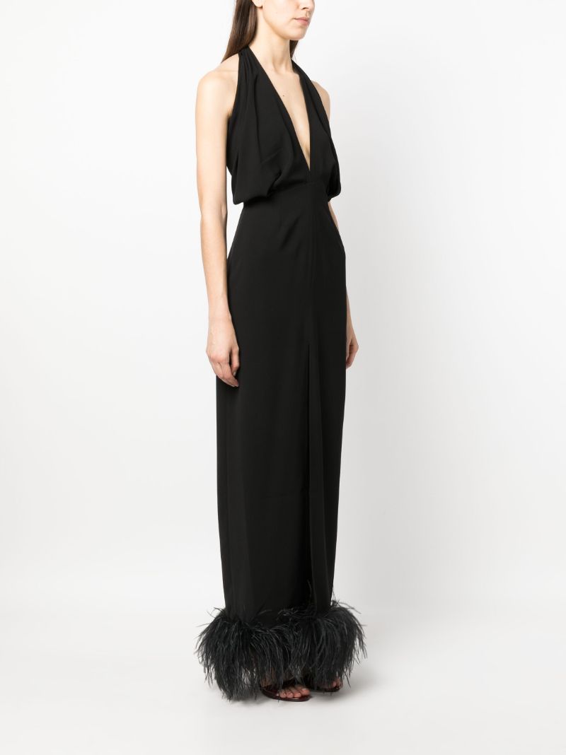 Black Feather-trimmed Maxi Dress