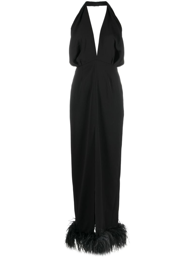Black Feather-trimmed Maxi Dress