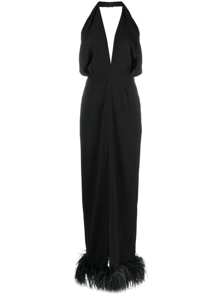 Black Feather-trimmed Maxi Dress