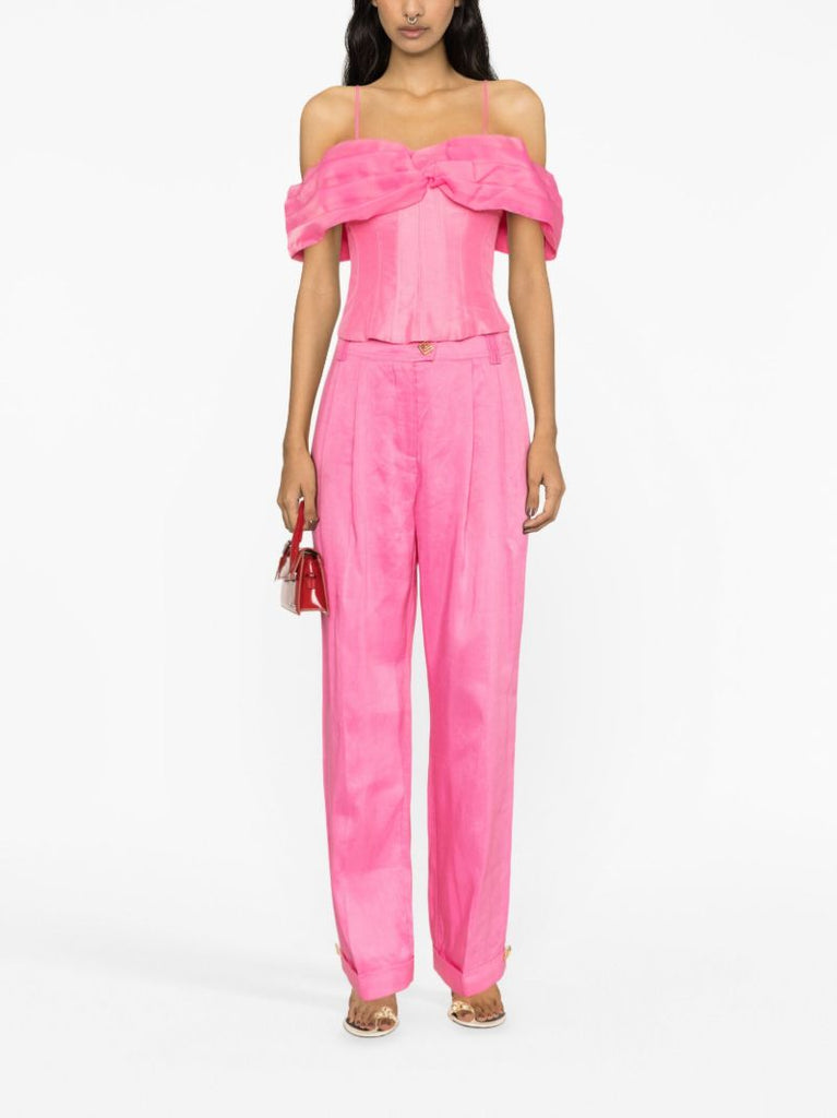Pink Sentiment Pleated Linen-blend Trousers