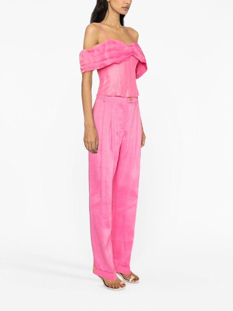 Pink Sentiment Pleated Linen-blend Trousers