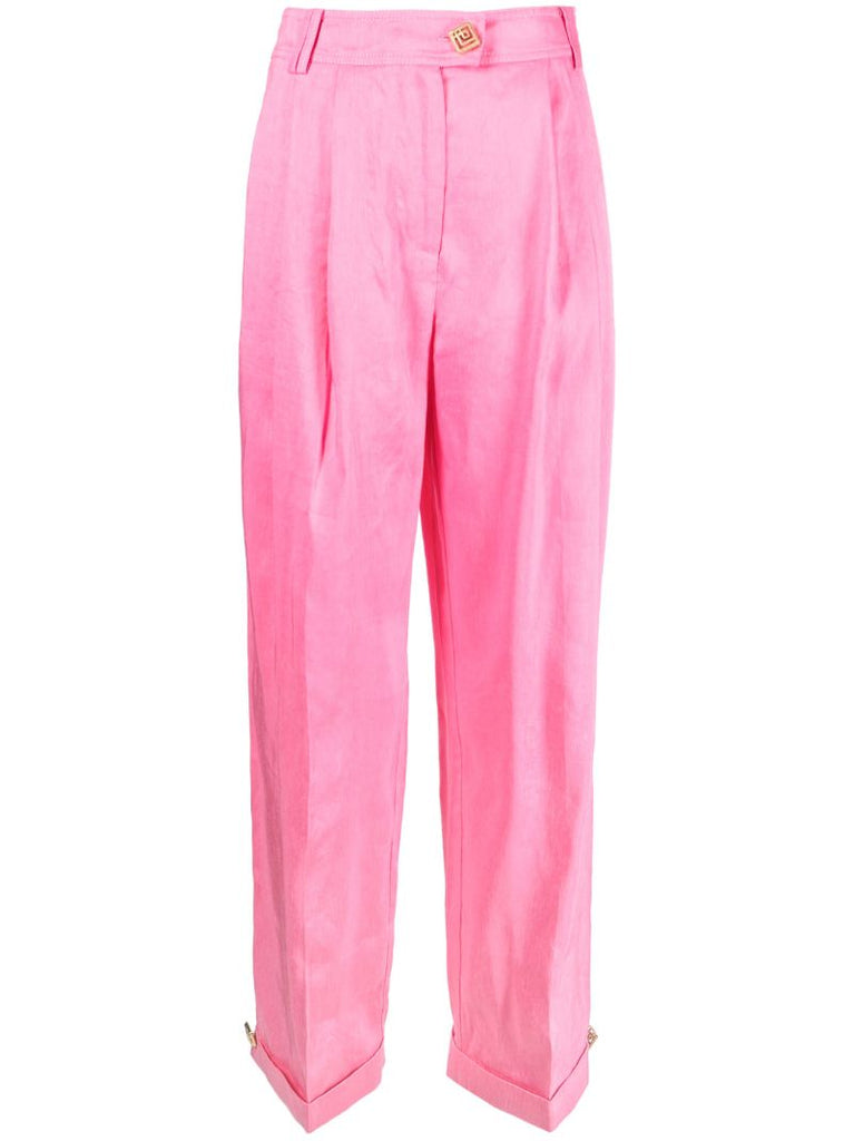 Pink Sentiment Pleated Linen-blend Trousers