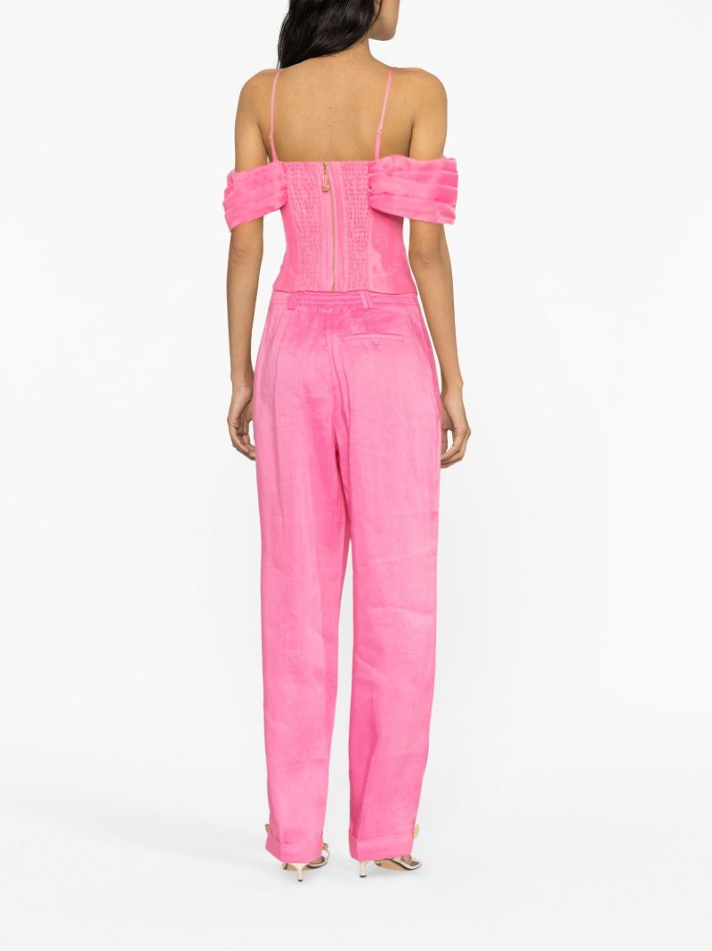 Pink Sentiment Pleated Linen-blend Trousers