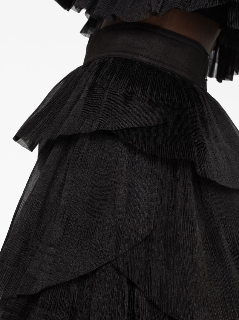 Black Elsie Ruffled Tulle Midi Skirt