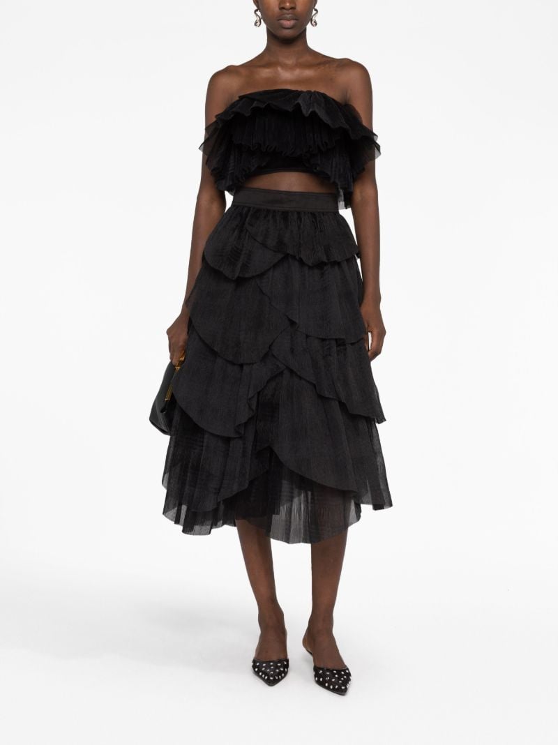 Black Elsie Ruffled Tulle Midi Skirt