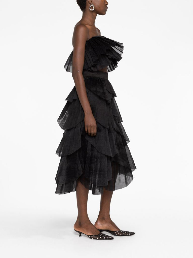 Black Elsie Ruffled Tulle Midi Skirt