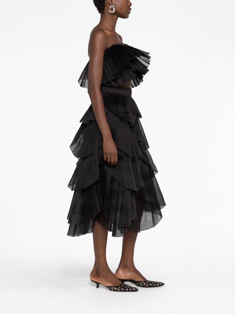 Black Elsie Ruffled Tulle Midi Skirt