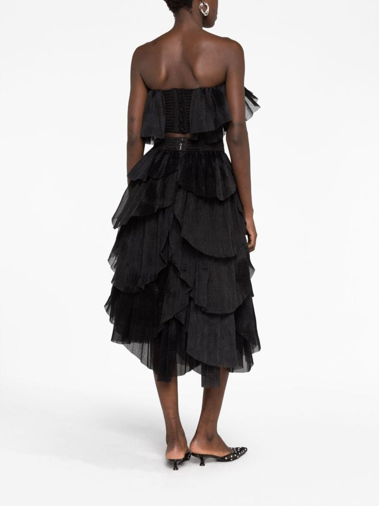 Black Elsie Ruffled Tulle Midi Skirt