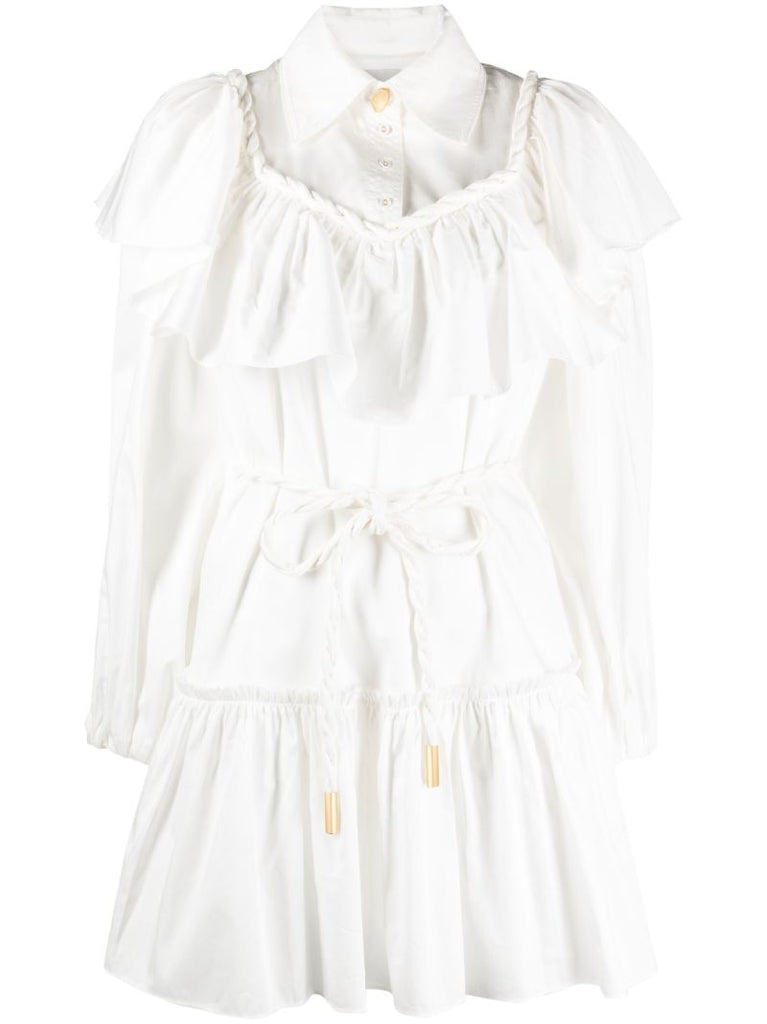 White Dahlia Flounce Mini Dress