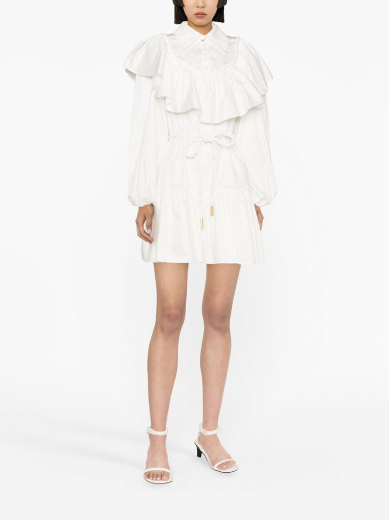 White Dahlia Flounce Mini Dress