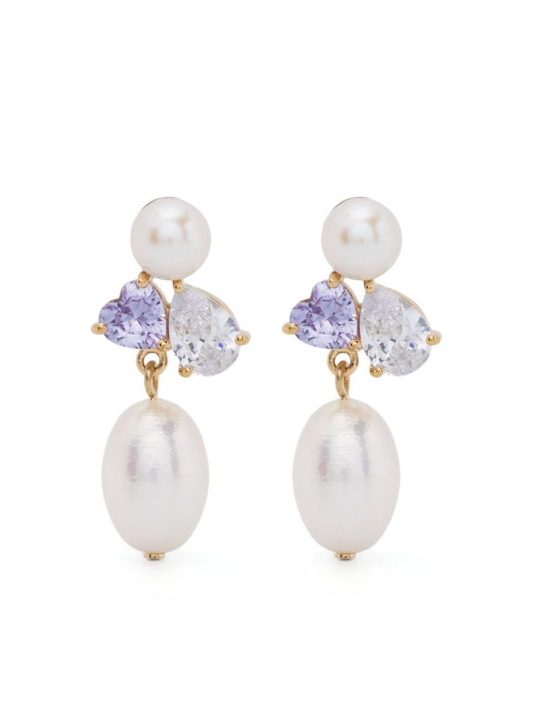 Gold Vermeil Pearl and Crystal Drop Earrings