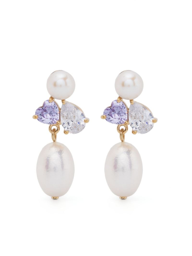 Gold Vermeil Pearl and Crystal Drop Earrings